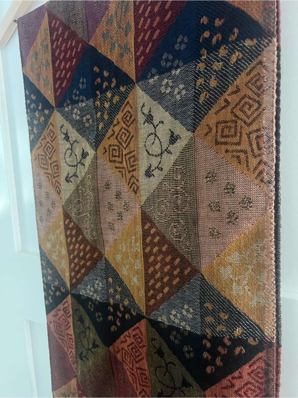 100% Wool Scarf Sacred Threads Bohemian Geometric Patchwork Fringe - Picture 2 of 8